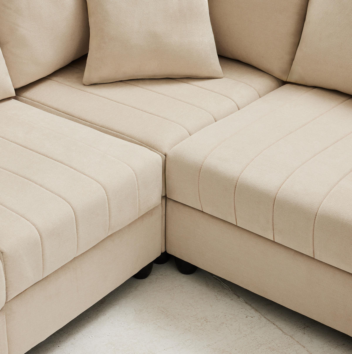 ROHOVÁ sedací souprava 220/194/85 cm béžová z bavlny a lnu s modulárním taburetem - béžová, textil (194/220cm) - OKWISH