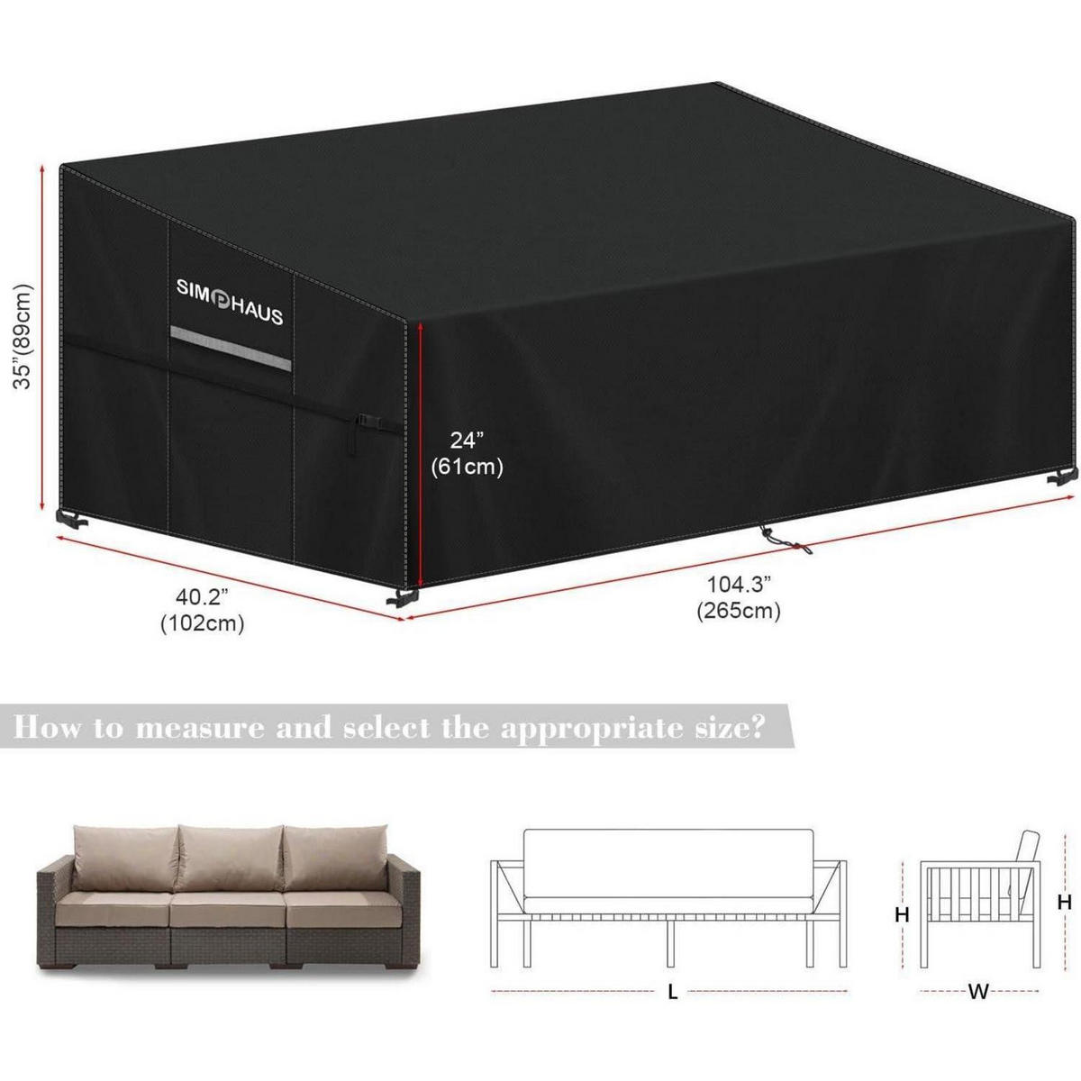 ABDECKPLANE Gartensofa 420D Oxford 265x102x89/61cm - Schwarz, Kunststoff (1/1/1cm)