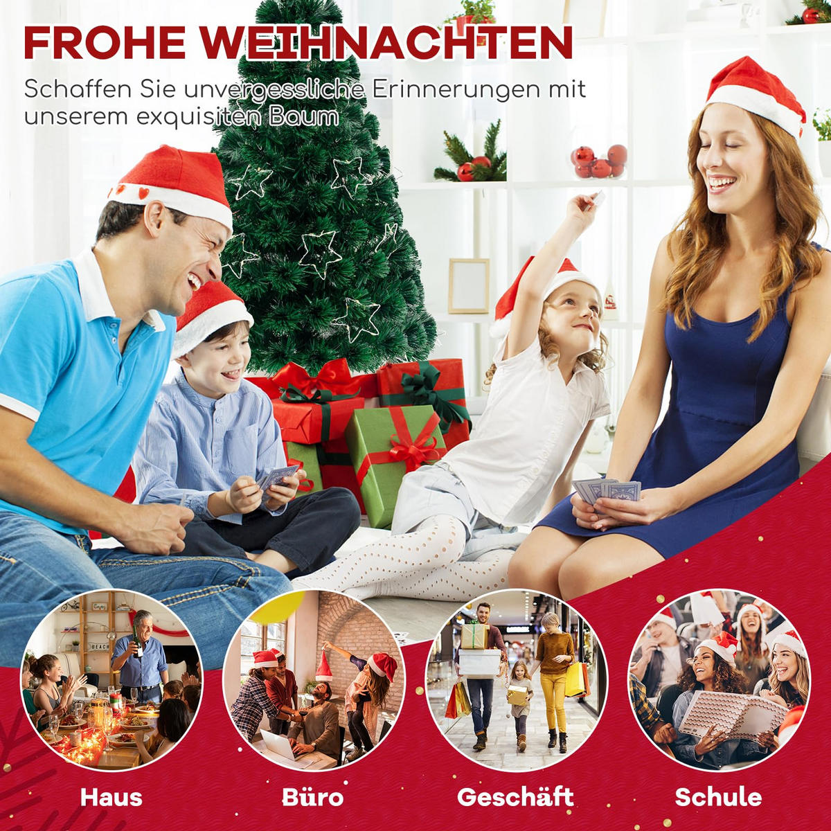 WEIHNACHTSBAUM Glasfaser Tannenform mit LEDs 120 cm grün - Grün, Metall (120cm) - COSTWAY