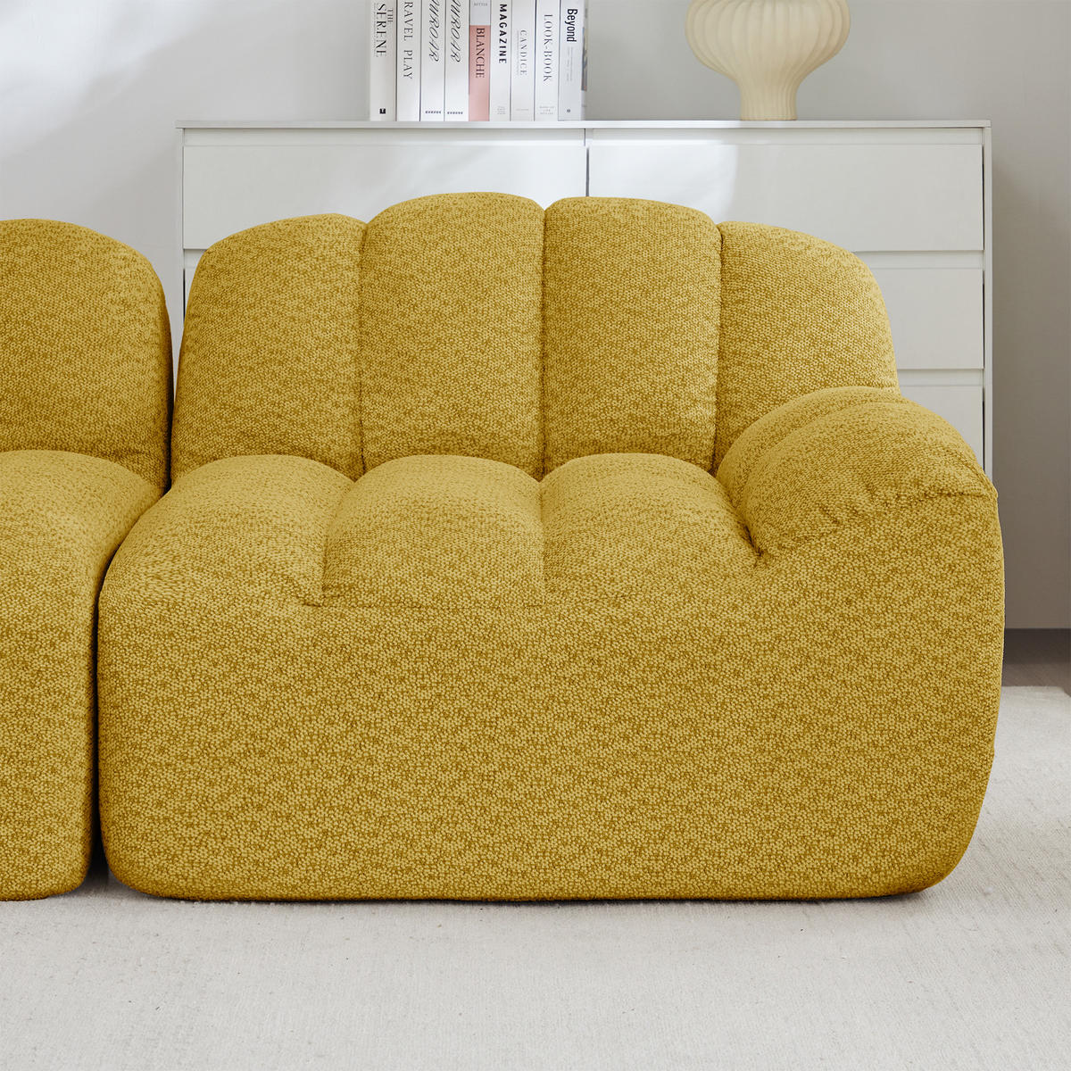 3-SITZER Sofa 288×104×79 cm Granuliertes Fleece rahmenlos modular, gelb - Gelb, Textil (104/79/288cm)