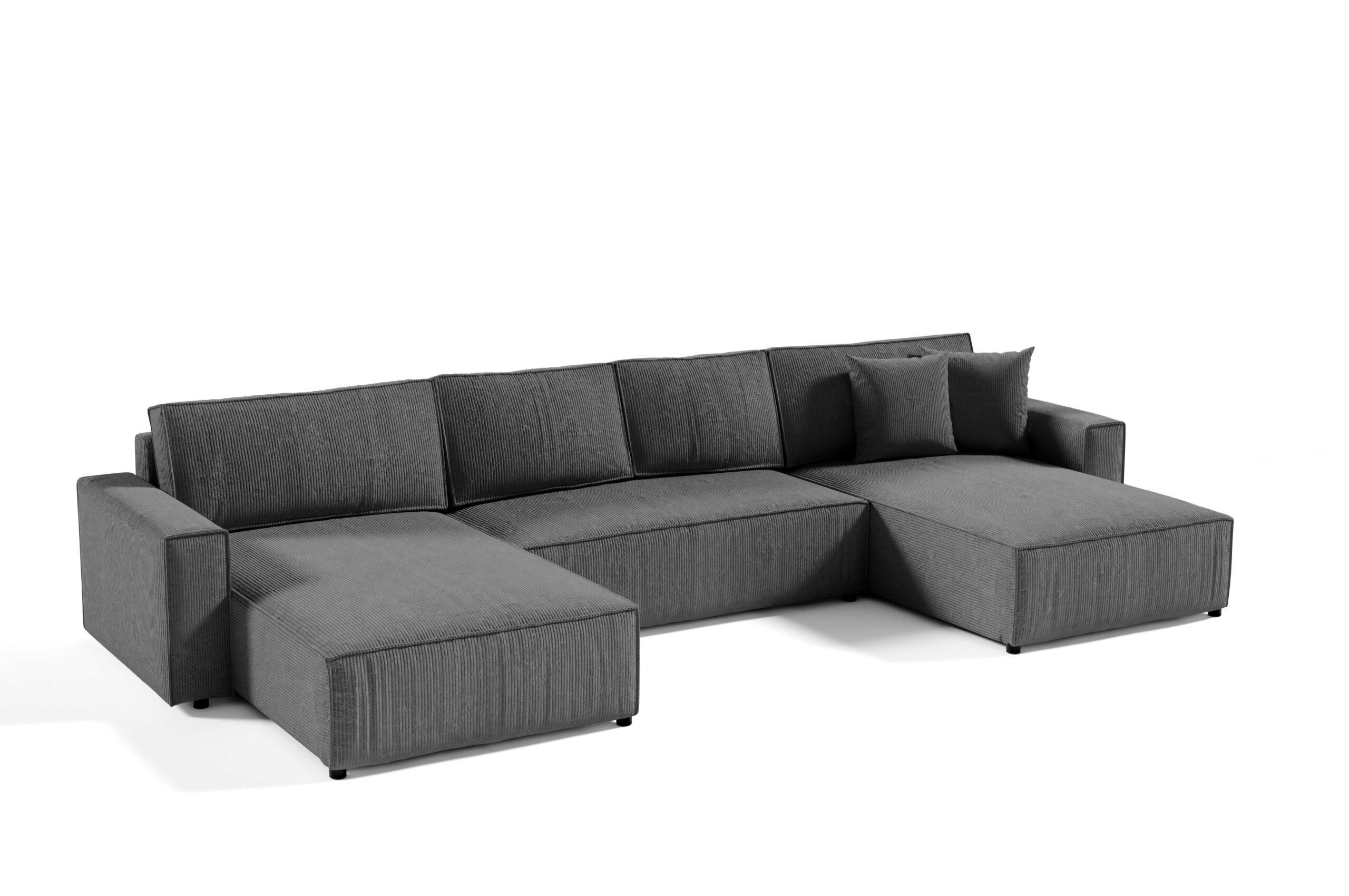 WOHNLANDSCHAFT Sekwana U Grau - Braun, Naturmaterialien (185/70/398cm) - Fedve