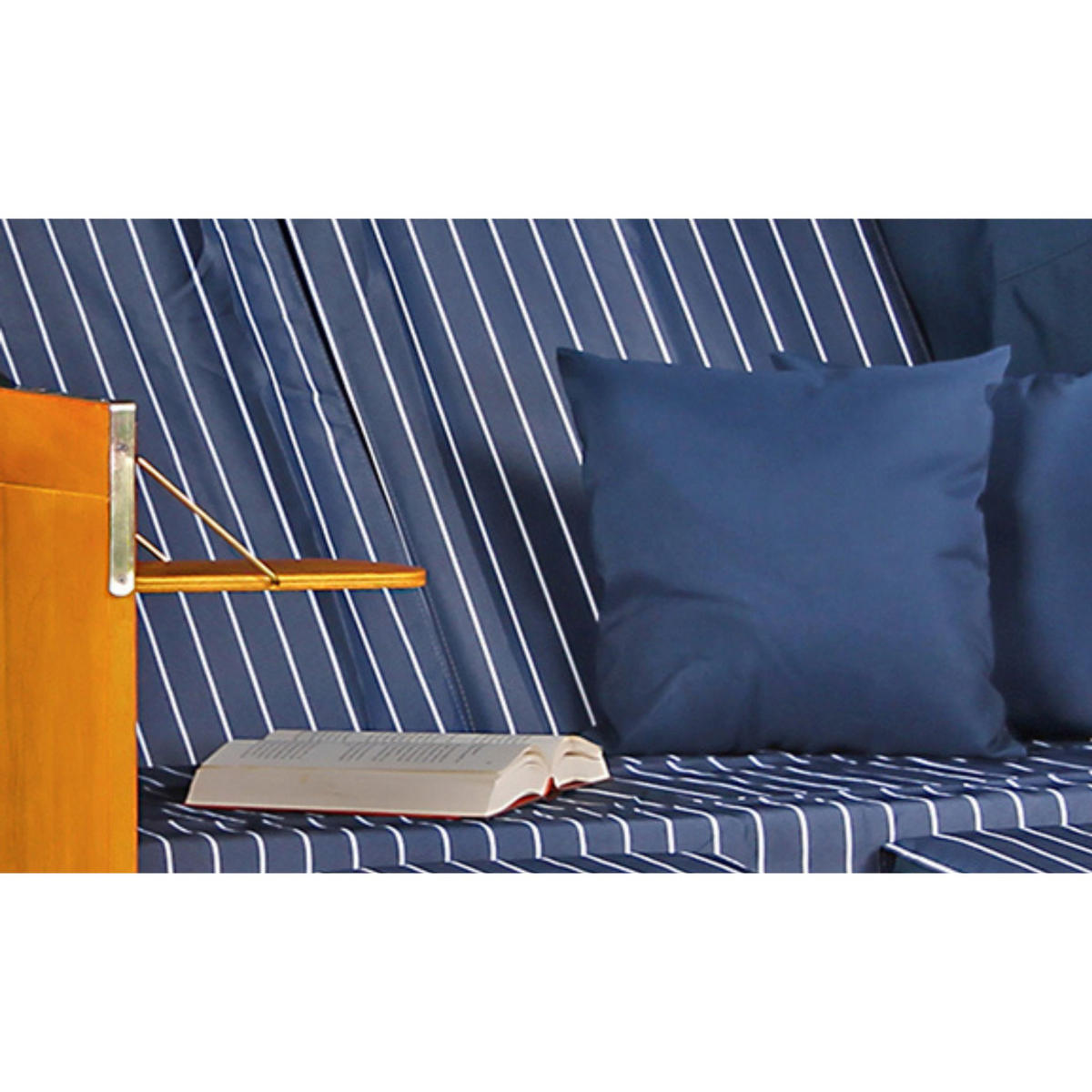 STRANDKORB Ostsee 2-Sitzer PE weiß - Blau/Braun, Metall (120/160/80cm) - Mr. Deko