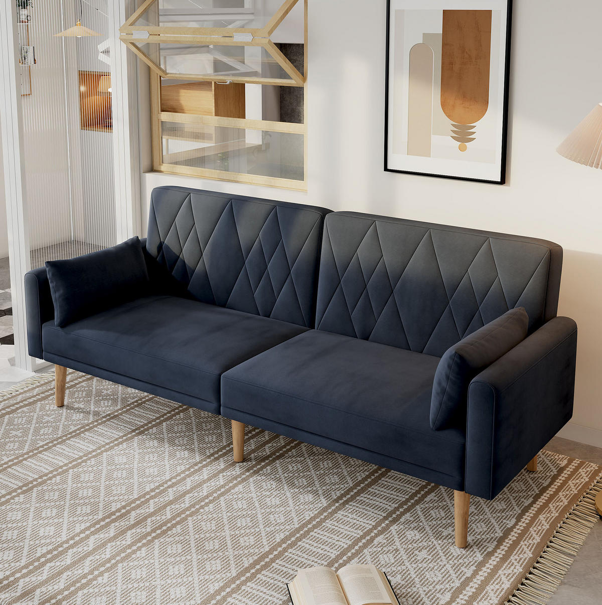 SCHLAFSOFA Samt mit geteilten Rückenlehnen und 5-fach Armlehnen Schwarz 180/75/82 cm - Schwarz, Textil (82/75/180cm) - Redom