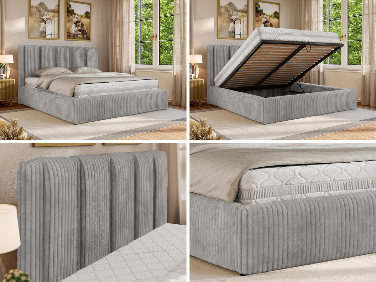 POLSTERBETT SAVINO CLASSIC 160/200 - Hellgrau Cord - Schaum-Matratze - Hellgrau, Textil (160/200cm) - MKS