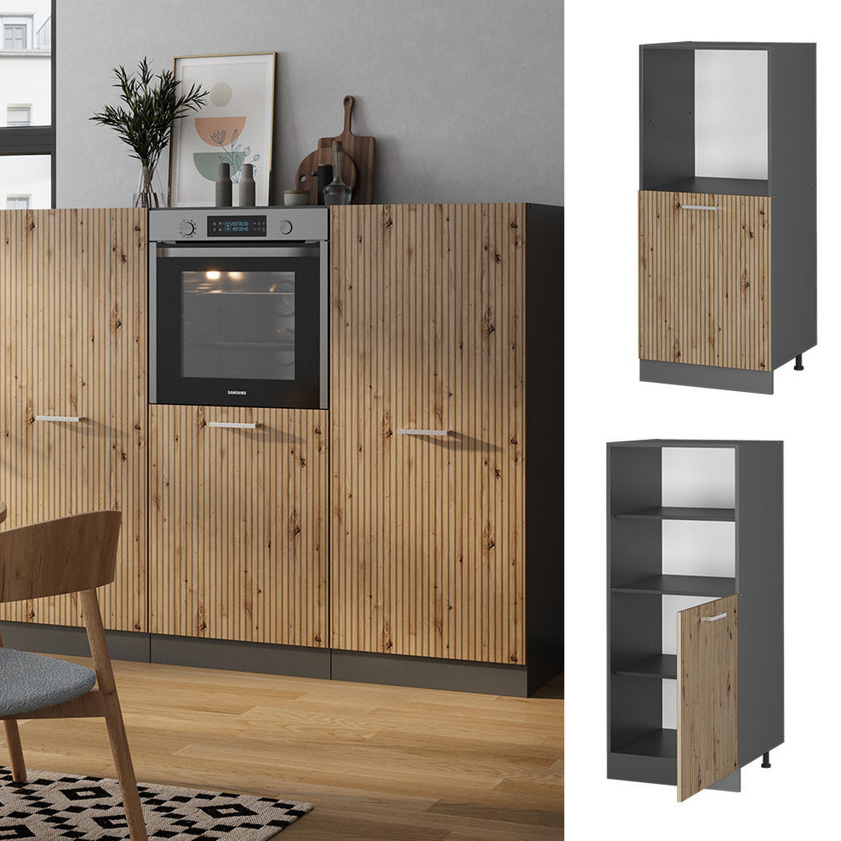 SKŘÍŇKA NA VESTAVĚNOU TROUBU R-Line Řemeslný dub - antracitová/dub artisan, kompozitní dřevo (60/143/57cm) - Vicco