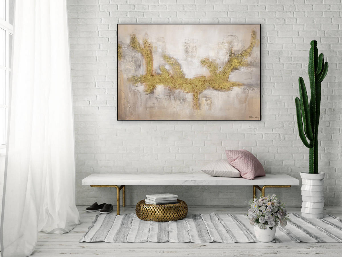 ACRYLBILD HANDGEMALT 120/80 cm - Goldfarben, Holz/Textil (120/80cm) - KUNSTLOFT