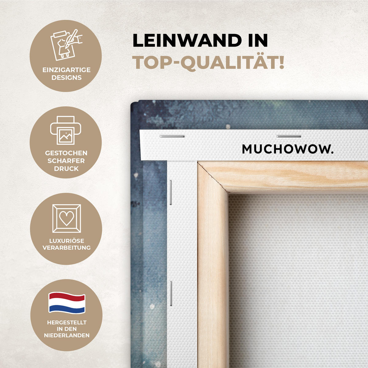 LEINWANDBILD Weihnachtsdorf - Häuser - Schnee - Weihnachten 90x140 cm - Sandfarben, Textil (90/140cm) - MuchoWow