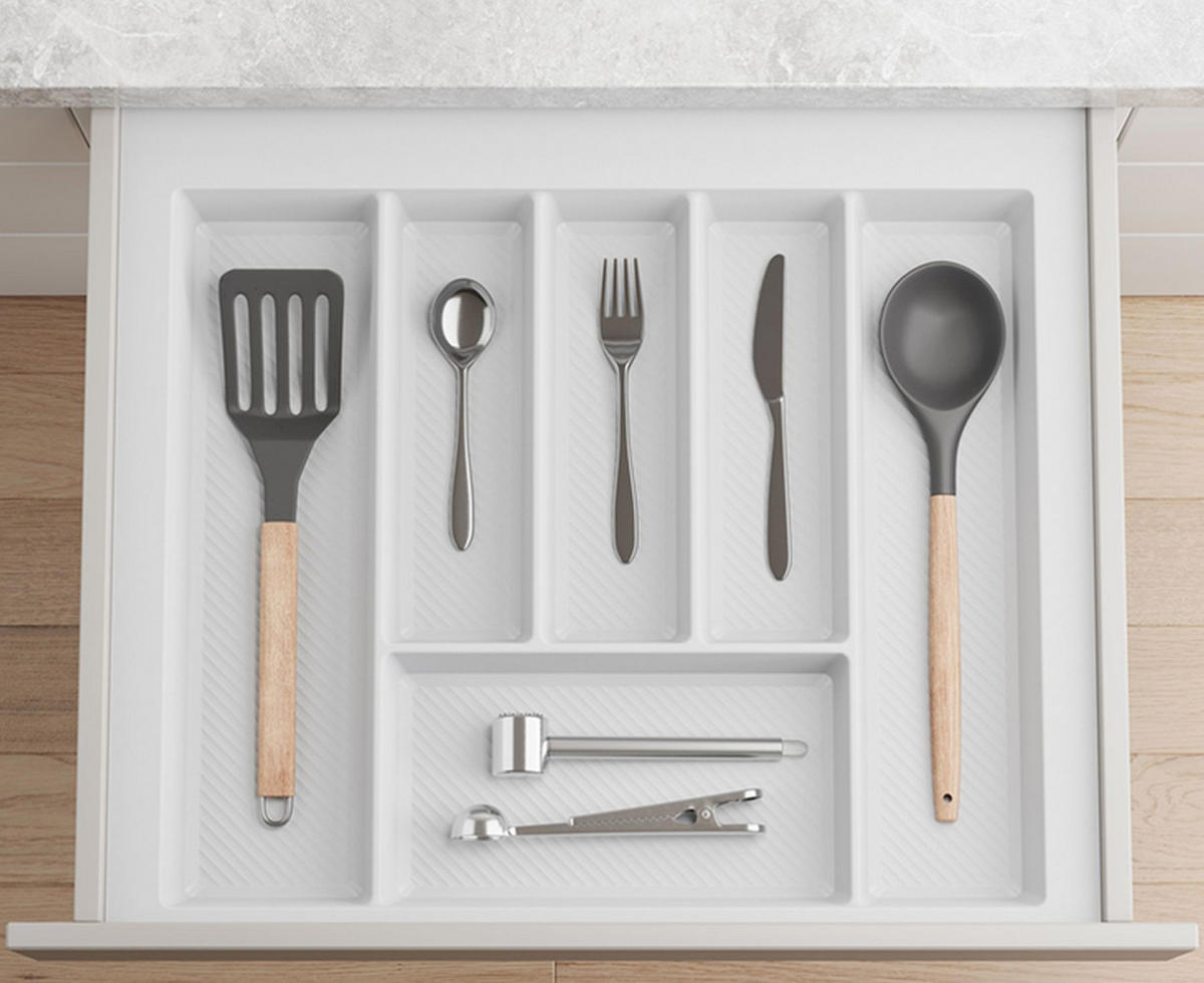 BESTECKEINSATZ kürzbar Breite 49-55cm zuschneidbar Schublade 60cm Tiefe 42-49cm - Weiß, Kunststoff (55/5.5/49cm) - Livingpoint24