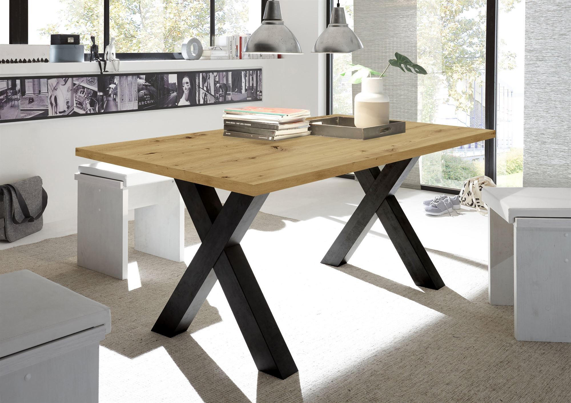 ESSZIMMERTISCH Eike 8 160 x 90 x 75 Esstisch Schwarzstahl/Asteiche - Naturfarben, Holz (160/90/75cm) - 58aufmkessel