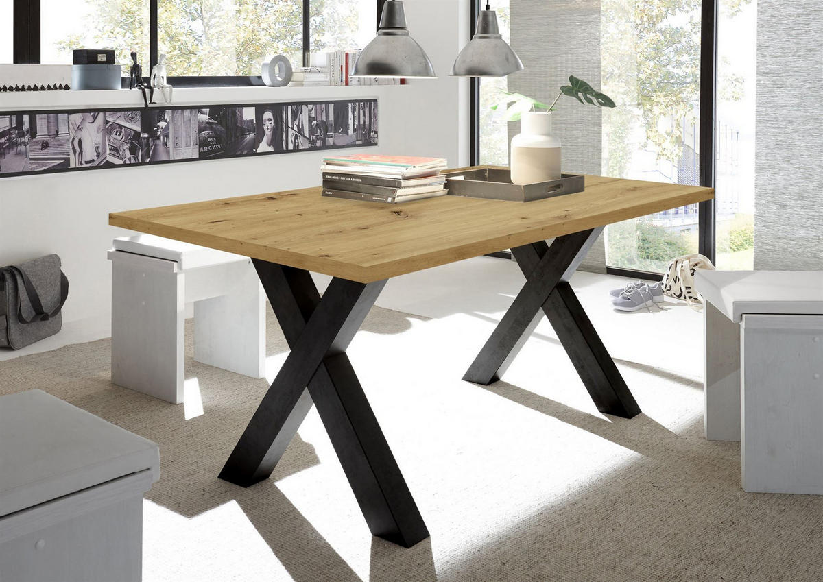 ESSZIMMERTISCH Eike 8 160 x 90 x 75 Esstisch Schwarzstahl/Asteiche - Naturfarben, Holz (160/90/75cm) - 58aufmkessel