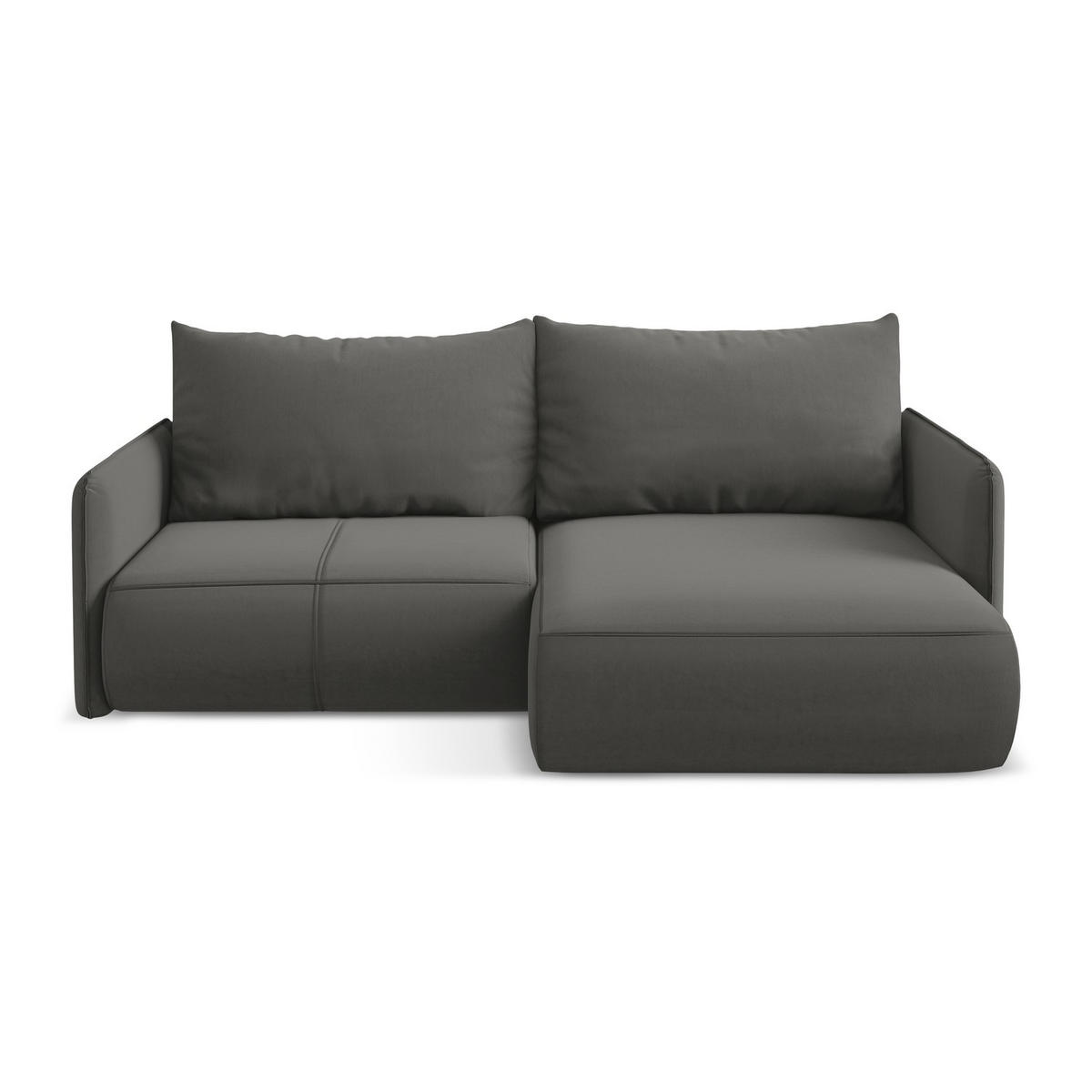 ECKSOFA mit Schlaffunktion Samt Stoff Grau - Dunkelgrau/Schwarz, Kunststoff/Textil (207/148cm) - LaMiaSofa