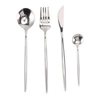 BESTECK-SET, Edelstahl 304, spiegelpoliert, spülmaschinenfest, elegantes Design - Silberfarben, Metall