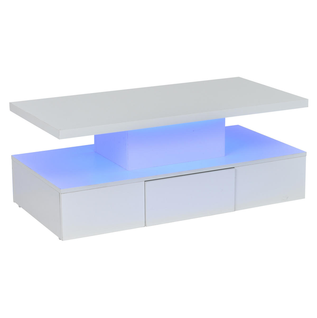 COUCHTISCH 100/50/39 cm in Weiß mit LED-Beleuchtung, Hochglanz und Schublade - Weiß, Holzwerkstoff (100/50/39cm) - Flora Grace