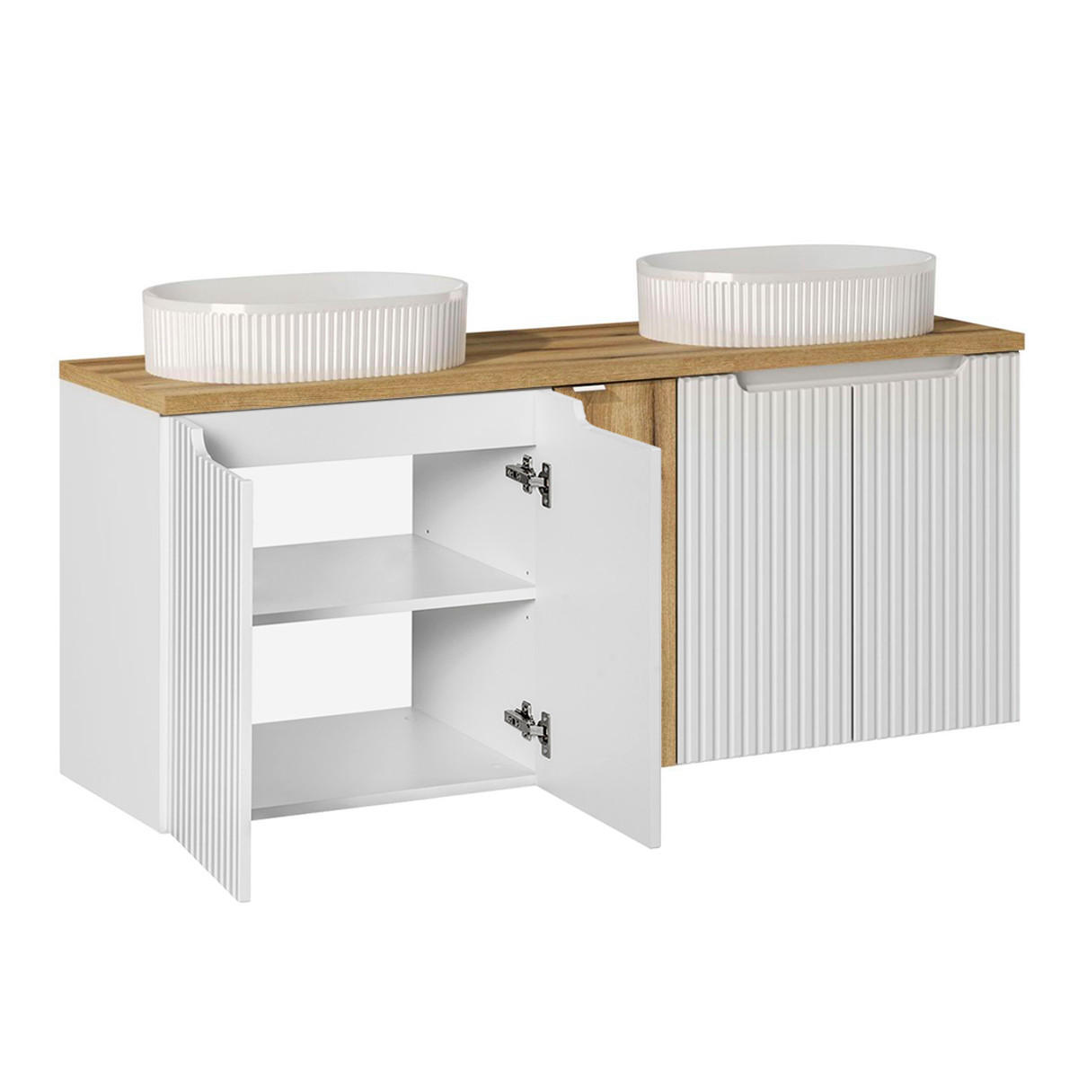 DVOJUMYVADLO 140cm Riva Bílá a dřevo - bílá, kompozitní dřevo (140/57/40cm) - Petits-meubles