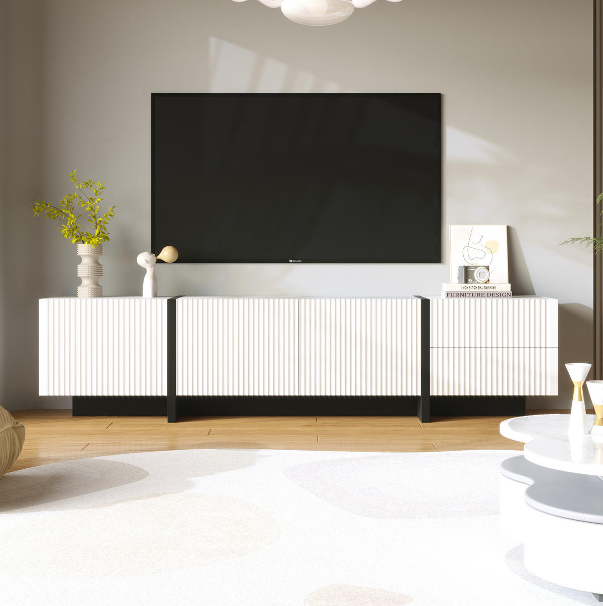 TV-SCHRANK Hochglanz in Schwarz mit 4 Türen 170/35/46 cm - Weiß, Holzwerkstoff (190/45/35cm) - Redom