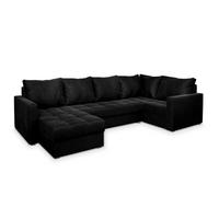 WOHNLANDSCHAFT LORIVO R-S Schwarz Plüsch-Stoff mit Schlaffunktion - Schwarz, Holz (285/85/150cm) - MASSENO