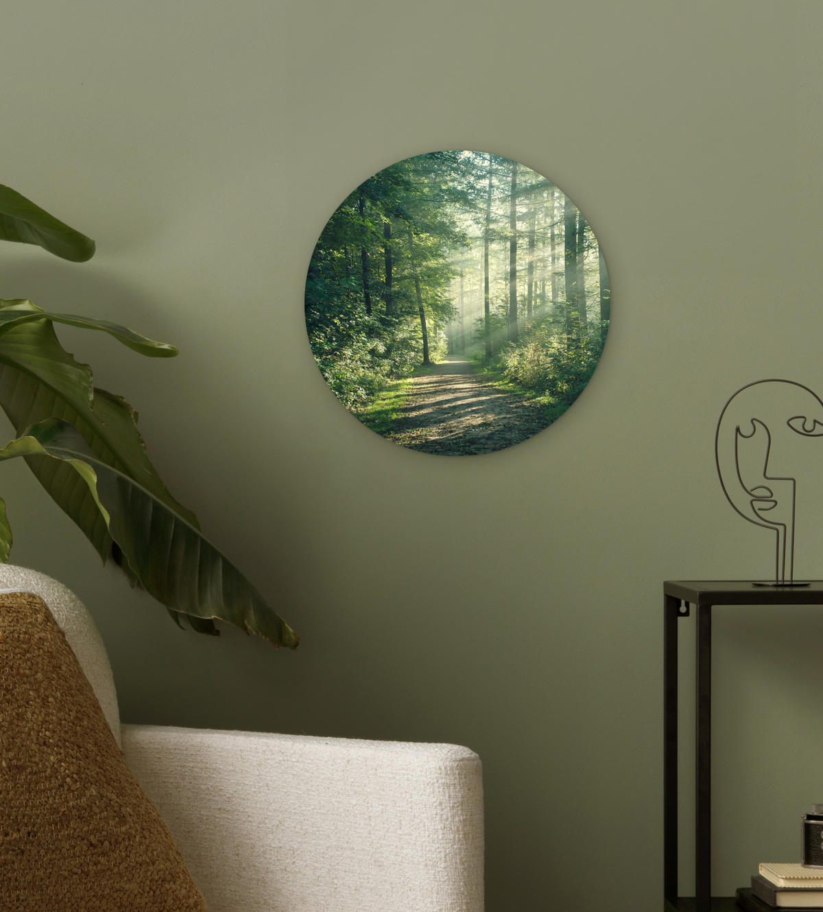 WANDBILD Wald - Weg - Sonne - Bäume - Grün - Natur Deko Wohnzimmer 30x30 cm - Waldgrün, Kunststoff (30/30cm) - MuchoWow