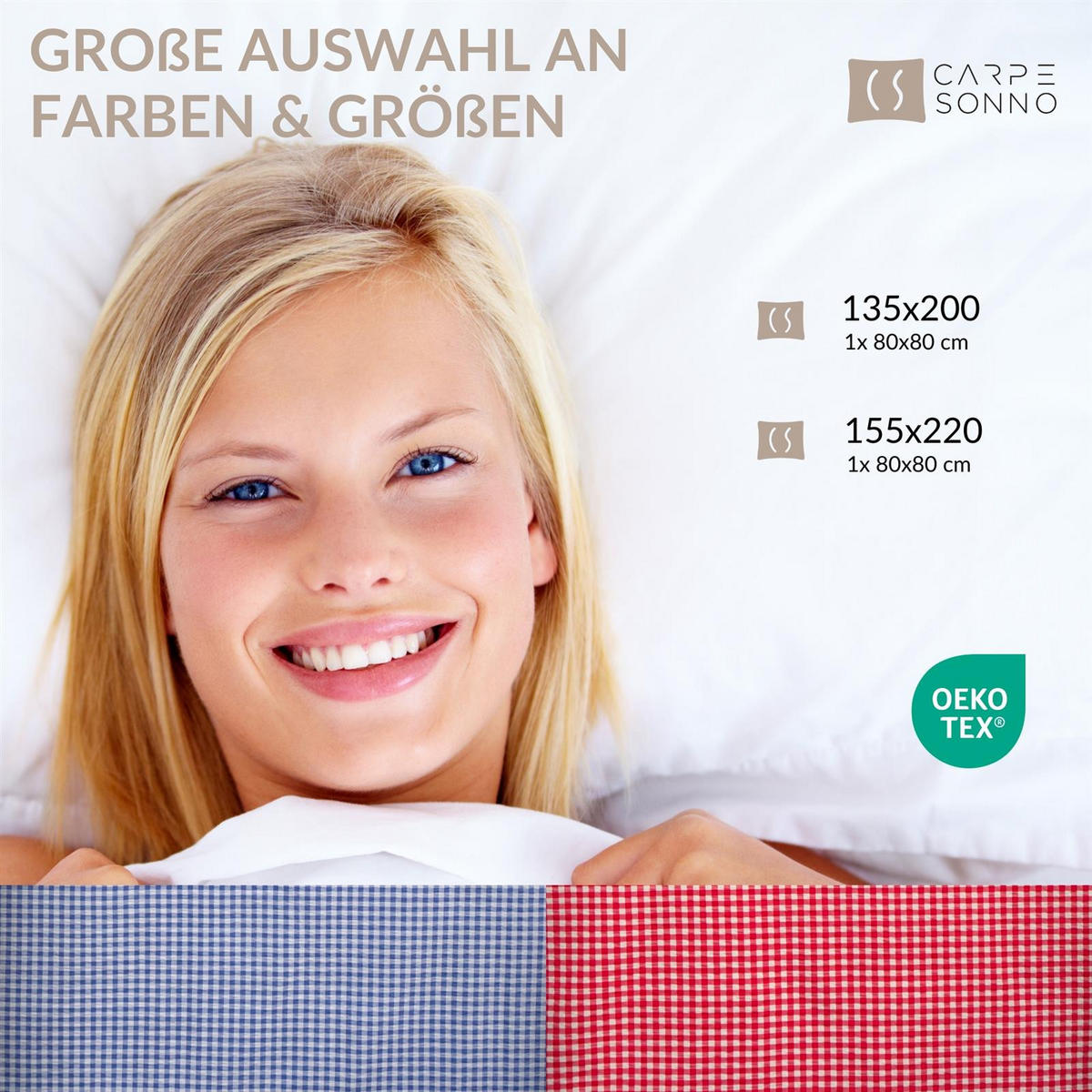 SEERSUCKER-BETTWÄSCHE 155x220 Kariert Sommer Bettbezug Bügelfrei aus 100% Baumwolle, Bettbezüge Karo Muster Blau - Weiß, Textil (155/220cm) - Carpe Sonno