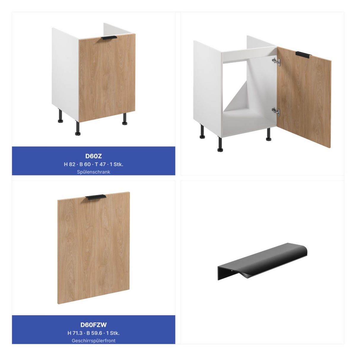 KÜCHENZEILE 300 cm - Sorento KS1-M300 - in Weiß/Sonoma Eiche - Beige/Schwarz, Holz (300/247/58cm)