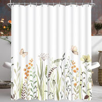 DUSCHVORHANG Schmetterling floral Muster wasserdicht mit Haken fürs Badezimmer Badewanne - Weiß, Textil (180/200cm) - MCBOSON