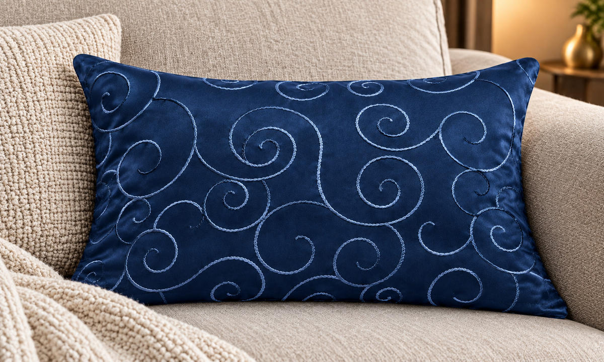 KISSENBEZUG 30x50 cm Dunkelblau Damast Circle - Dunkelblau, Textil (30/50cm) - TiborTex