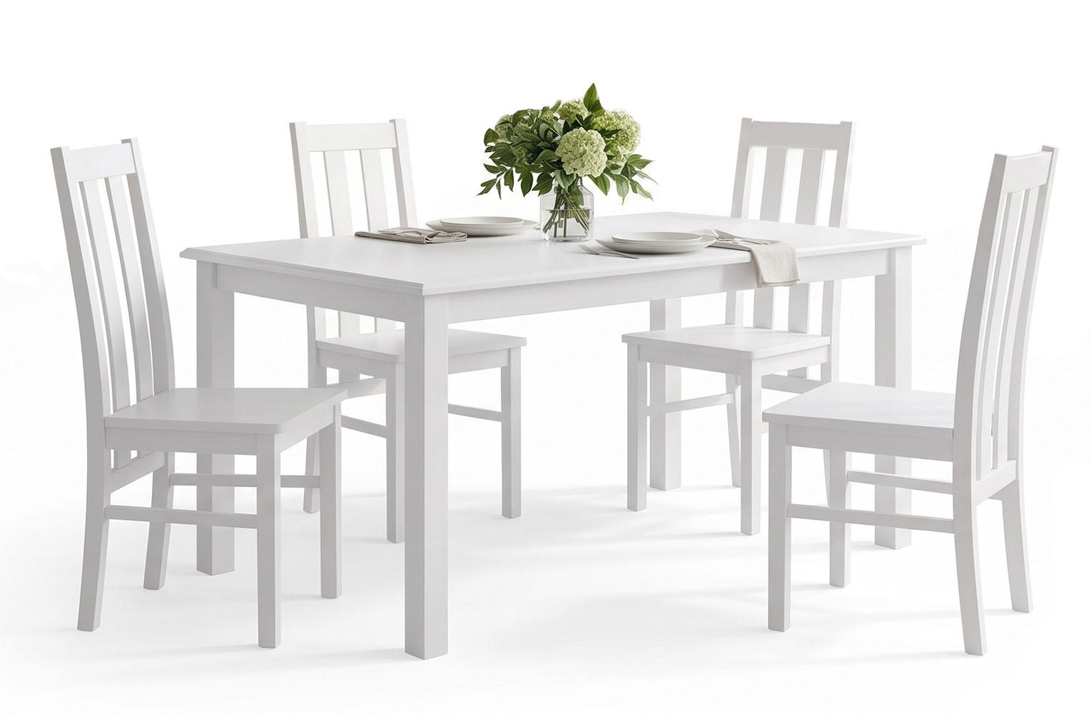 ESSZIMMER-SET Belluno Elegante 5-tlg Kiefer Weiß 150-197 / 93 / 96cm - Weiß, Holz (197/96/93cm) - Feldmann-Wohnen