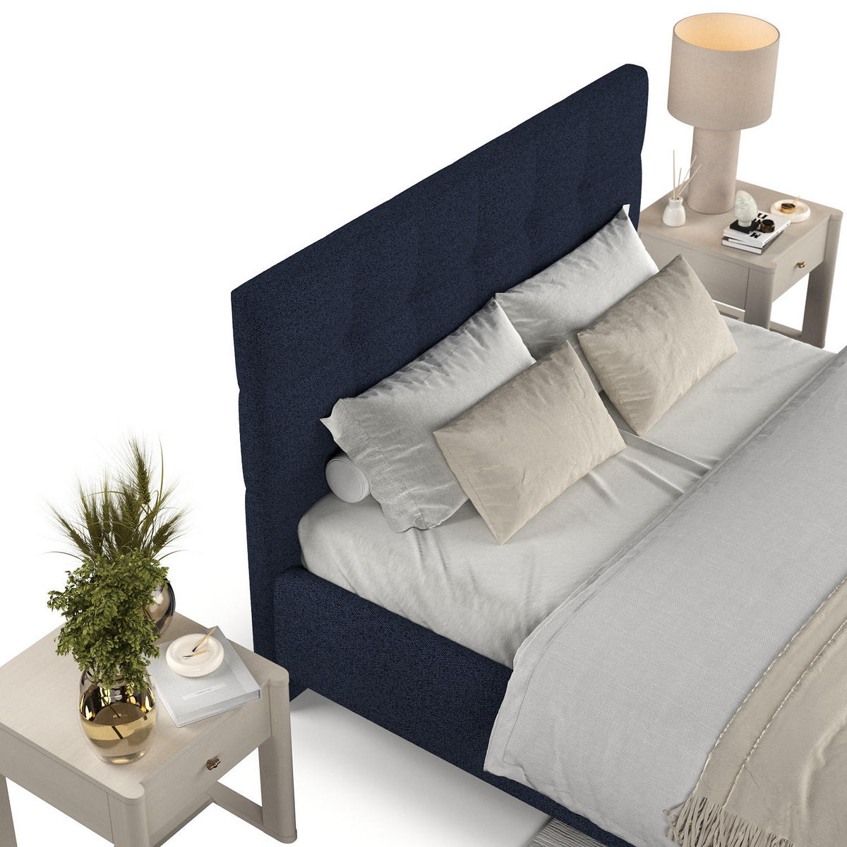 POLSTERBETT Cora 160/200 cm Marineblau im Riva Stoff - Naturfarben/Dunkelblau, Holz/Holzwerkstoff (160/200cm) - AltaBeds