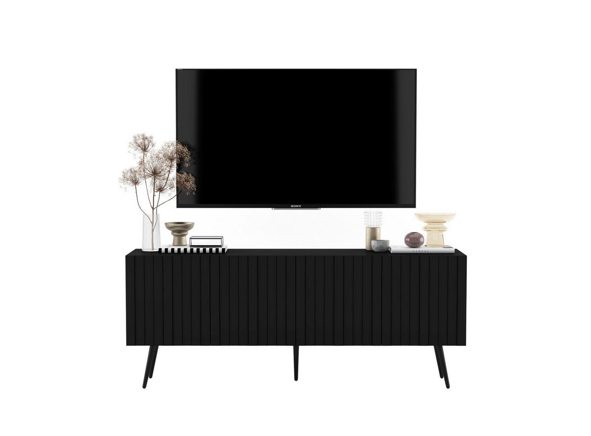 TV-SCHRANK Elpis Schwarz Matt mit Metallbeine Glamour 150 cm - Schwarz, Holzwerkstoff/Metall (150/60.5/36.5cm) - Meble Lindner