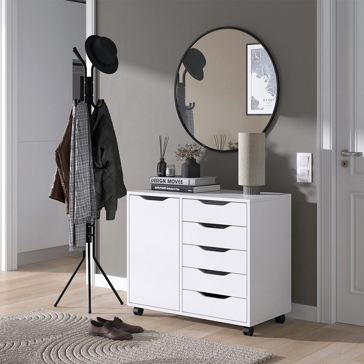 PŘÍBORNÍK Otwin Bílá 40.6 x 61.5 cm s 5 zásuvkami a 1 dvířky - bílá, kompozitní dřevo (40.6/61.5/78cm) - Vicco