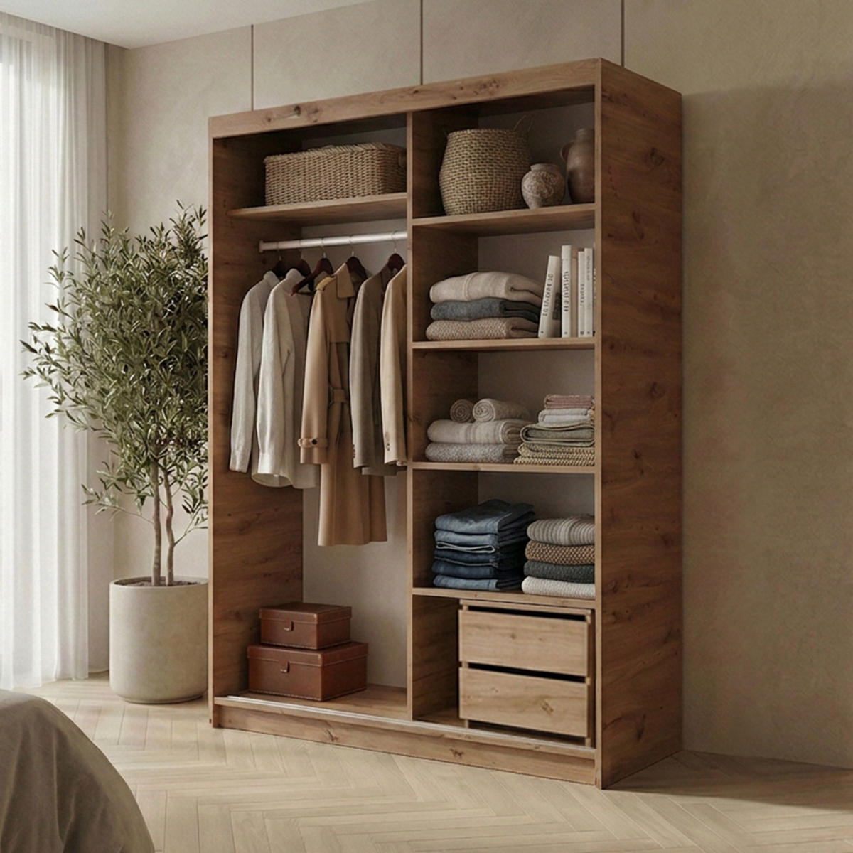 SKŘÍŇ S POSUVNÝMI DVEŘMI Hela se 2 dveřmi a zásuvkovým modulem, 120 cm, dub Artisan + černá - černá/dub artisan, kompozitní dřevo (120/205/60cm) - Beautysofa