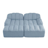 SOFA 210/165/79 cm in Blau aus Fleece mit Ottoman - Blau, Textil (165/79/210cm) - Flora Grace