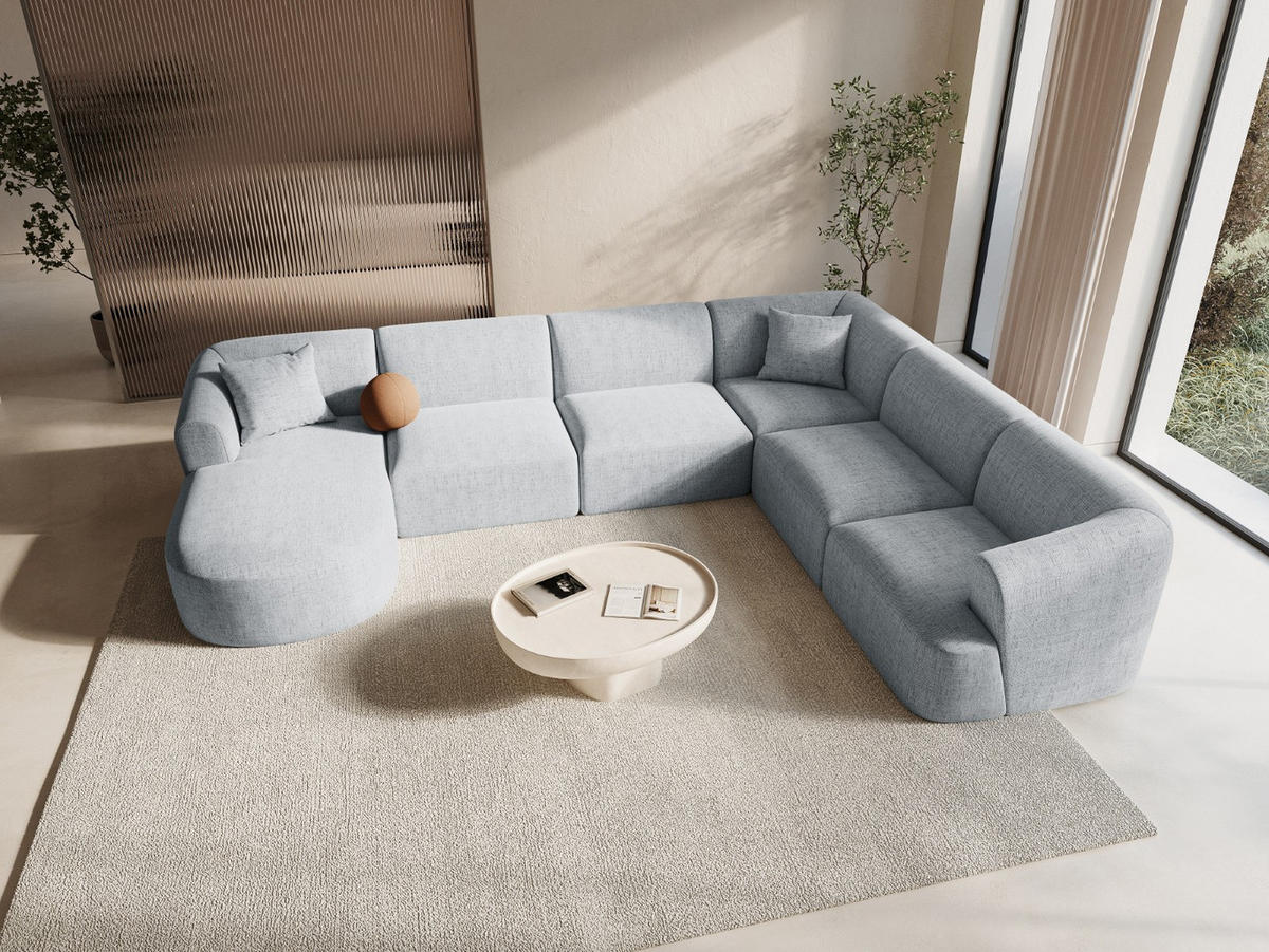 MODULARES-PANORAMASOFA rechts Campi aus strukturiertem Stoff hellgrau 7 Sitzplätze - Hellgrau, Textil (255/70/330cm) - Cosmopolitan Design
