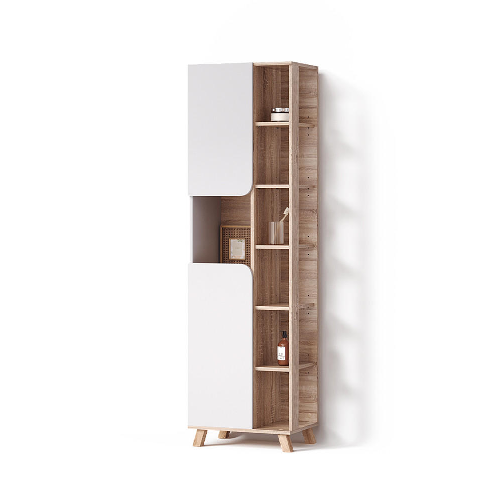 BADSCHRANK Marano, Sonoma/Weiß, 50 x 175 cm mit 2 Türen - Weiß/Sonoma Eiche, Holzwerkstoff (50/175/35cm) - Livinity®