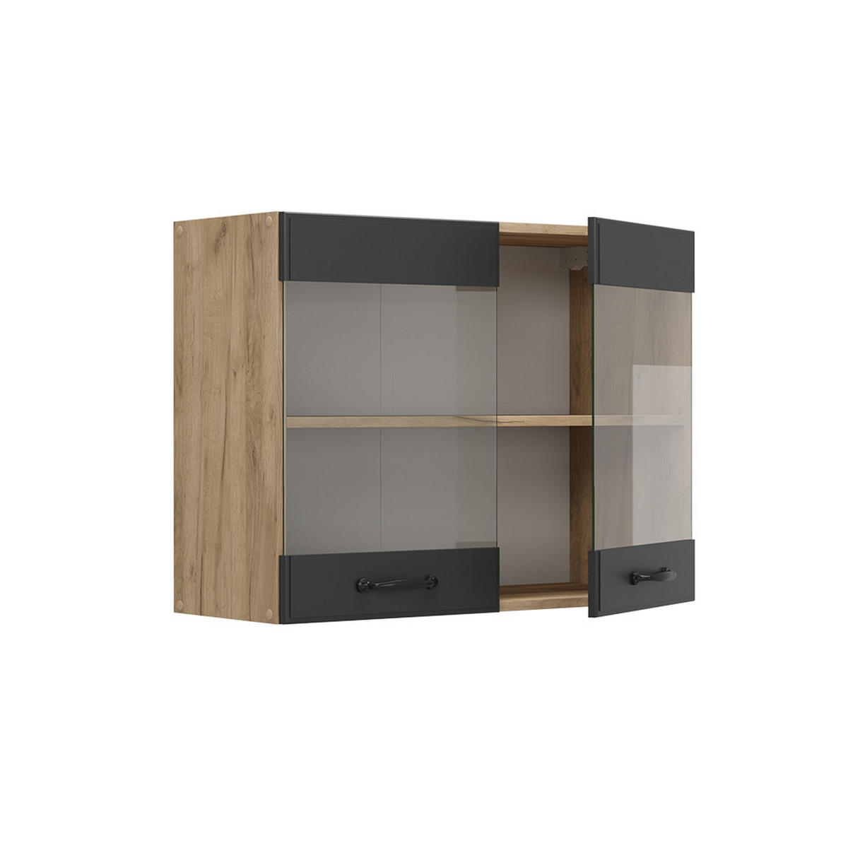 KÜCHENGLASHÄNGESCHRANK R-Line Anthrazit Landhaus 80 cm - Honigeiche/Anthrazit, Holzwerkstoff (80/60/31cm) - Vicco