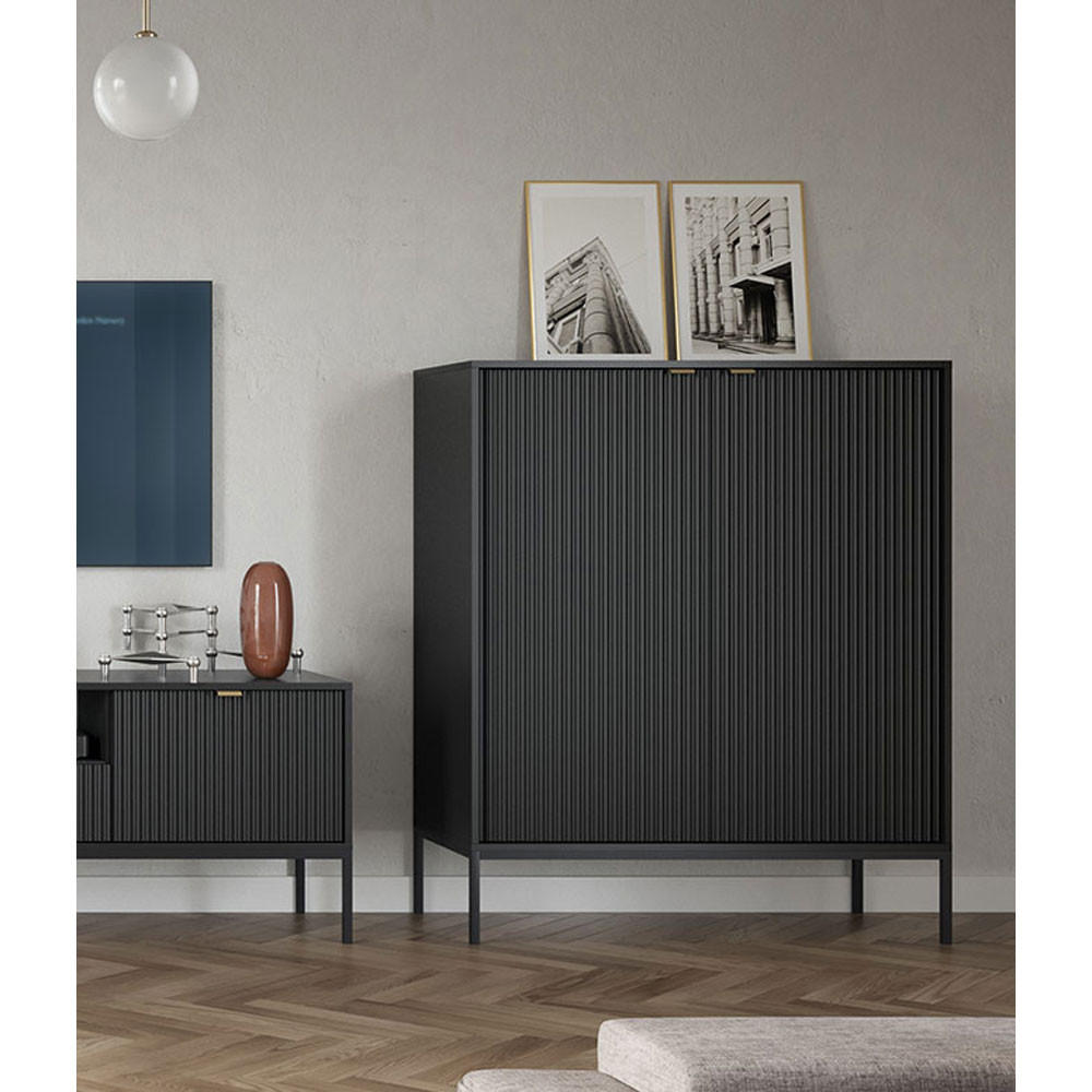 Thumbnail - Feldmann-Wohnen Highboard, Schwarz, Holz, 4 Fächer, Rechteckig, 104x125x39 cm, Wohnzimmer, Kommoden & Sideboards, Highbo...