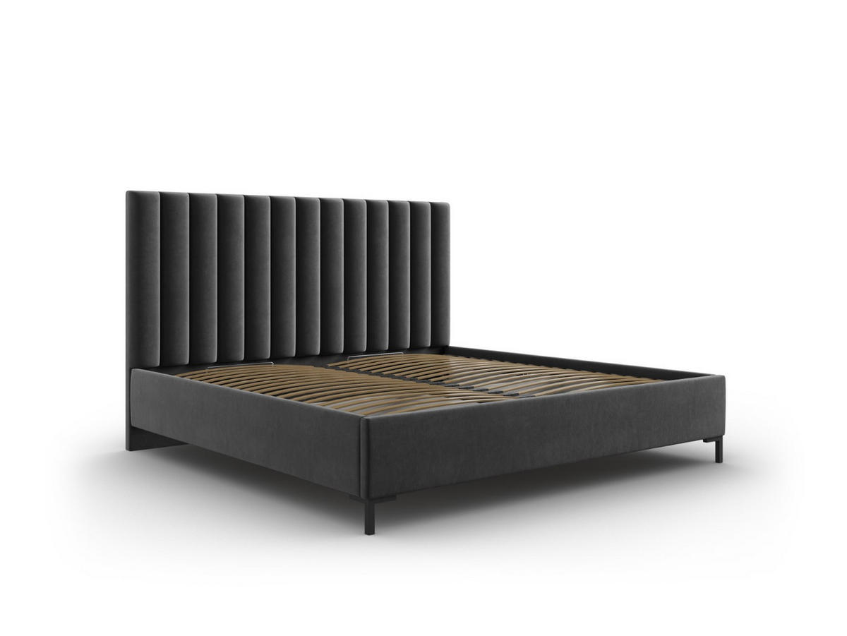 BETT mit Bettkasten und Kopfteil Allison aus Samt grau 140x200cm - Grau, Textil (140/200cm) - Micadoni