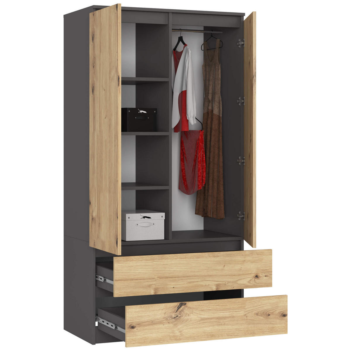 KLEIDERSCHRANK Grau, Eiche Artisan 180x90x51 cm - Eiche Artisan/Grau, Holzwerkstoff (90/180/51cm) - Akord