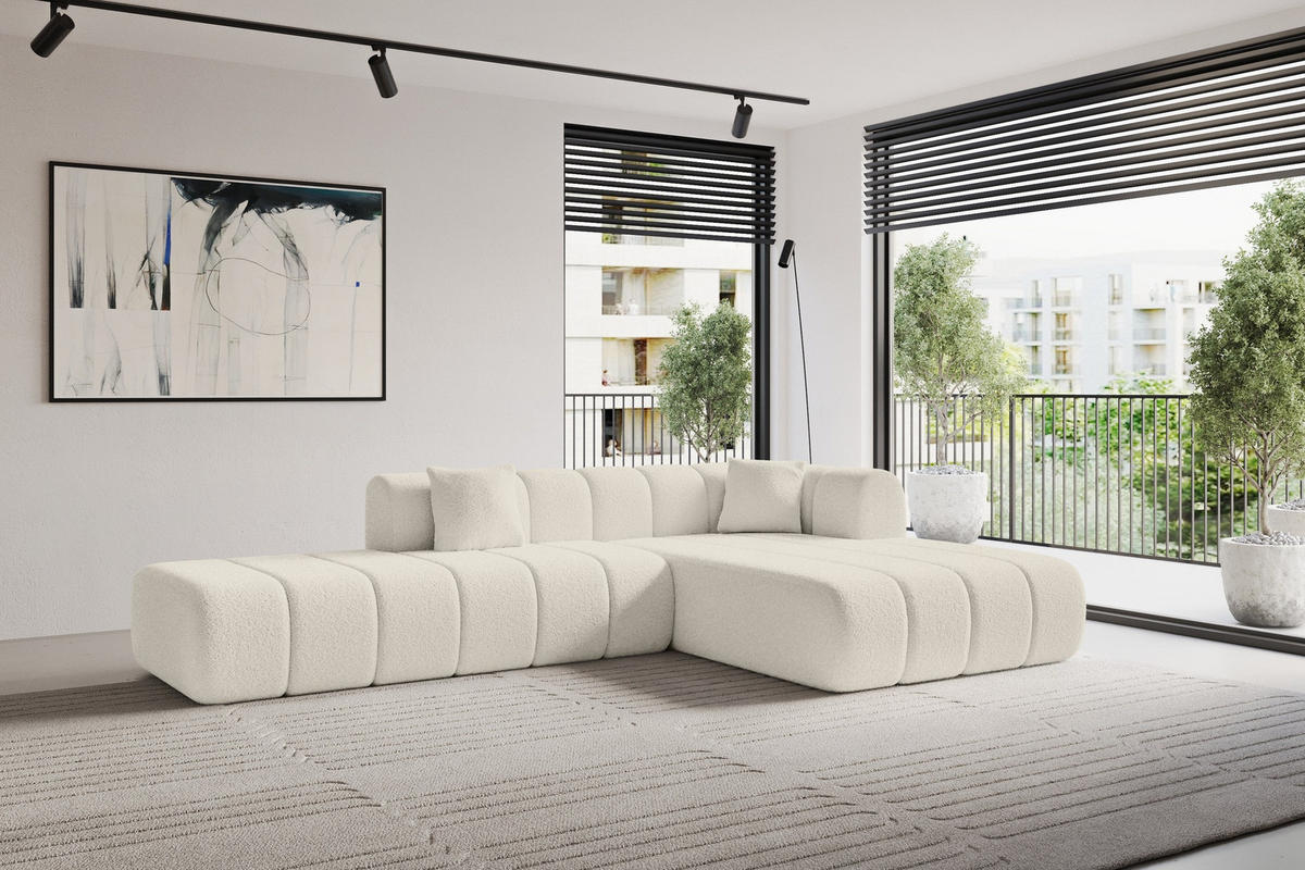 ROHOVÁ SEDAČKA s otomanem, pravá BILA-L 289x176x71 Béžová Buklé - černá/písková barva, kompozitní dřevo/textil (289/176cm) - ALTDECOR
