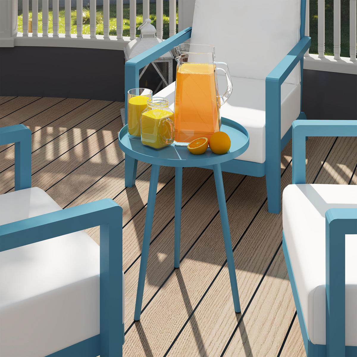 GARTENBEISTELLTISCH DE-14122 mit erhöhtem Rand Blau - Blau, Metall (40/40/50cm) - ComfortXL