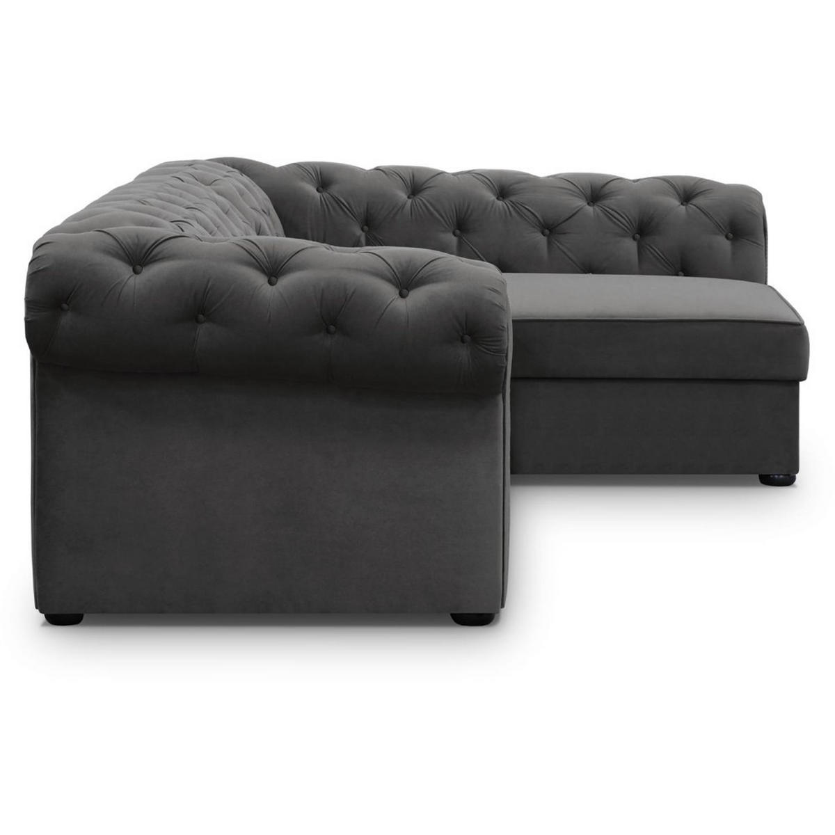 ECKSCHLAFSOFA Chester im Chesterfield-Stil, Grau, rechts - Schwarz/Grau, Textil (278/173cm) - Beautysofa