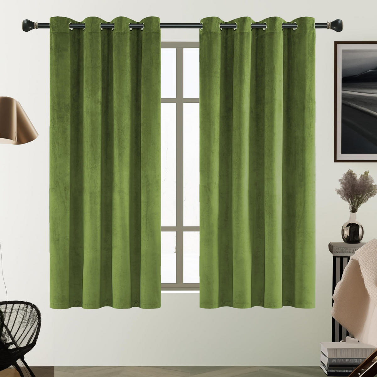 FERTIGVORHANG 2er Set 140 x 175 cm Samt - Dunkelgrün, Textil (140/175cm) - Kaket