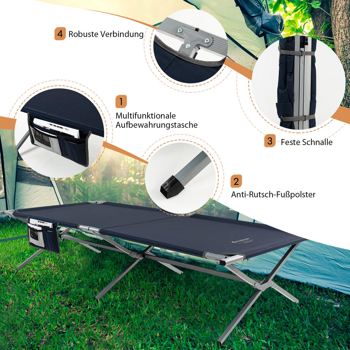 CAMPINGLIEGE Klappbar Blau - Blau, Metall - COSTWAY