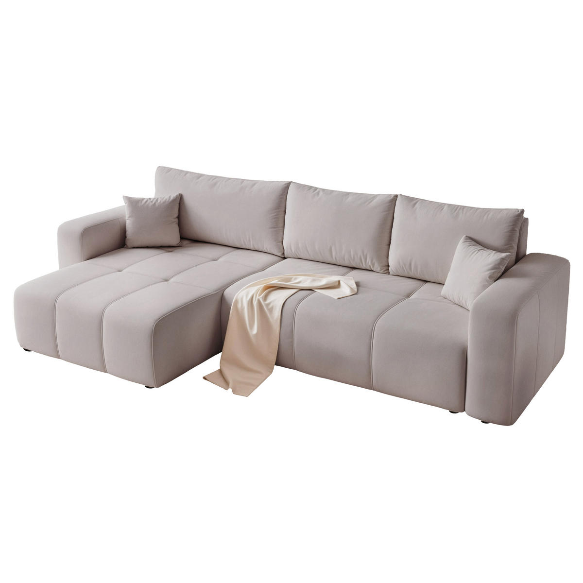 ECKSOFA XL Velours mit Bettkasten und Schlaffunktion - Grau, Holzwerkstoff/Textil (278/145cm) - Idohome