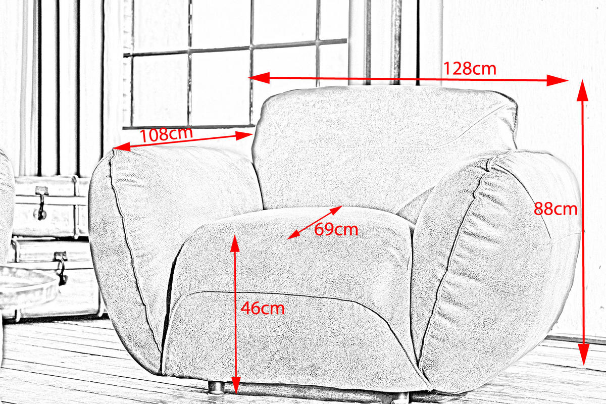 SESSEL DAVITO Grau Leder - Grau, Leder/Textil (128/88/108cm) - KAWOLA