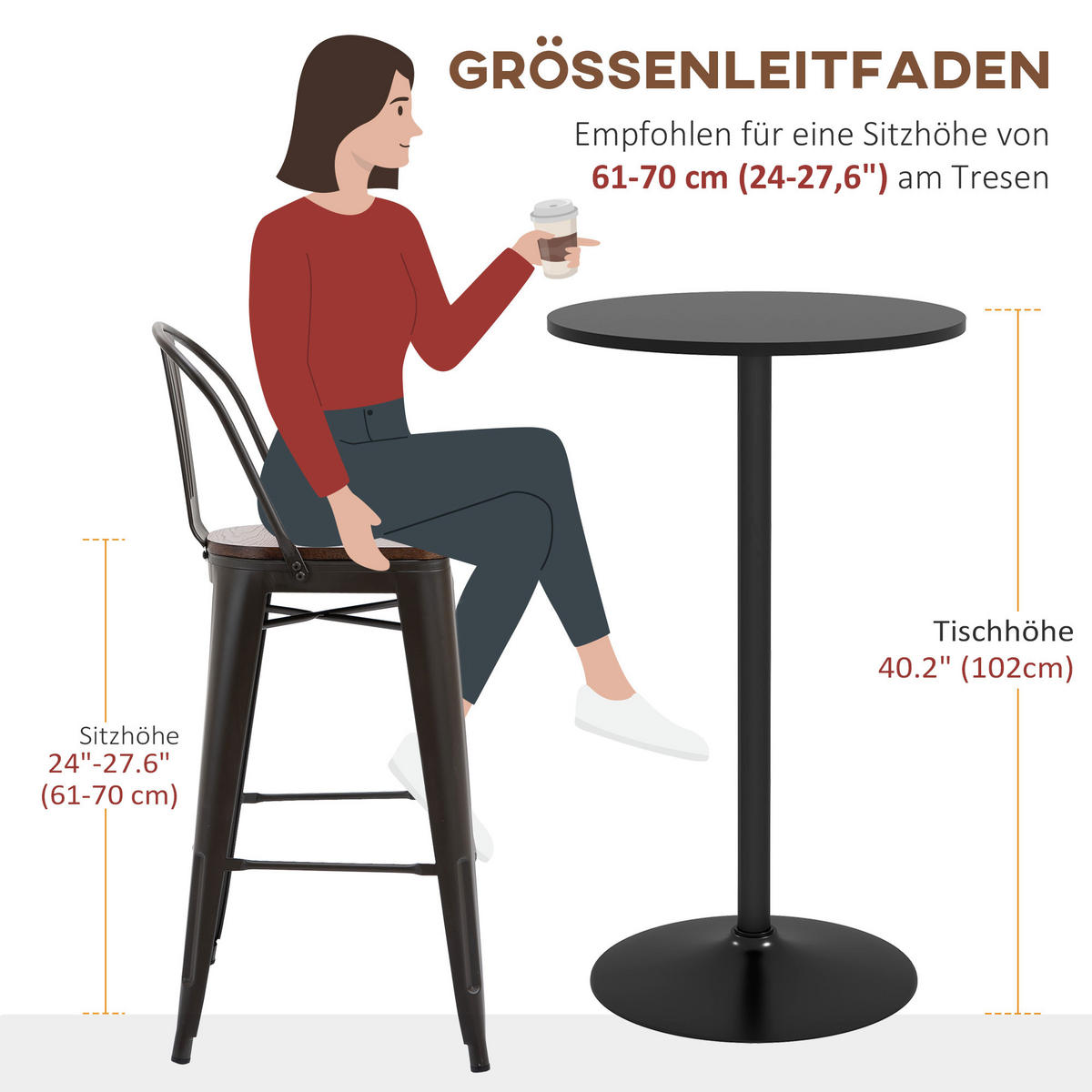 BARTISCH Stehtisch Esstisch Runder Tresentisch für Wohnzimmer, Ø60 x 102 cm - Schwarz, Kunststoff (60/102/60cm) - HOMCOM