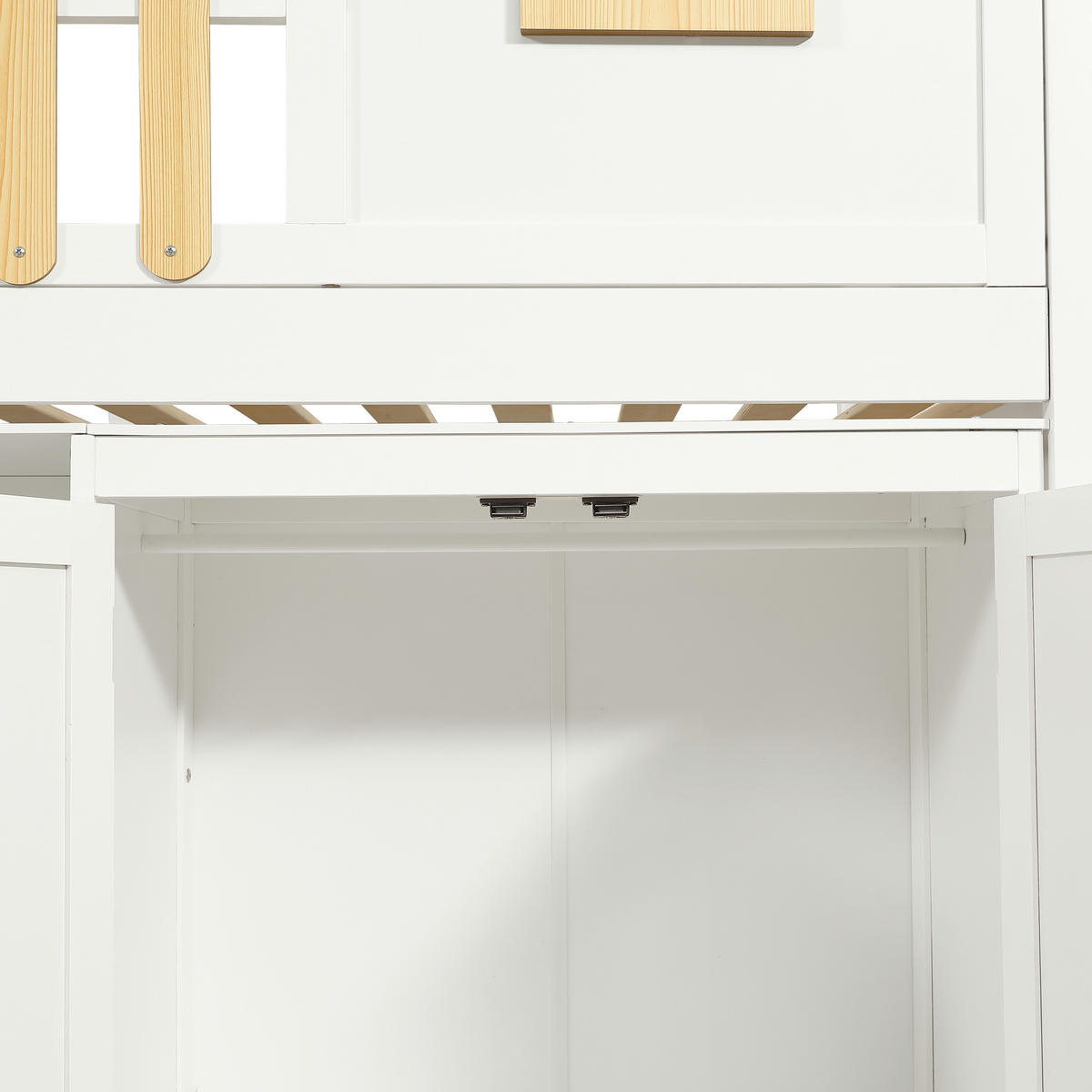 ETAGENBETT 90/200 cm in Weiß & Natur mit Regal, Schrank und Treppe - Weiß/Naturfarben, Holz/Holzwerkstoff (90/200cm) - WISHDOR