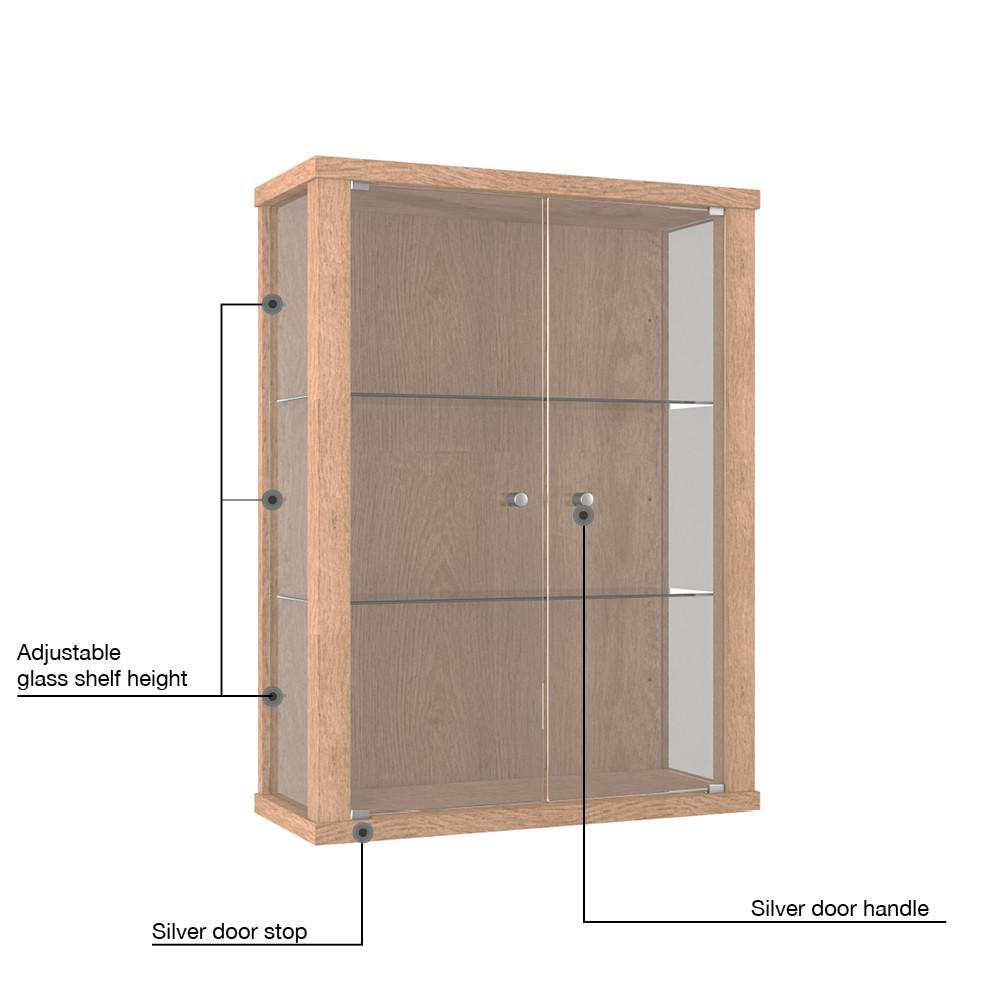 HÄNGEVITRINE 25/60/80 cm mit 2 höhenverstellbaren Glasböden - Transparent/Silberfarben, Glas/Holzwerkstoff (60/80/25cm) - K-Möbel