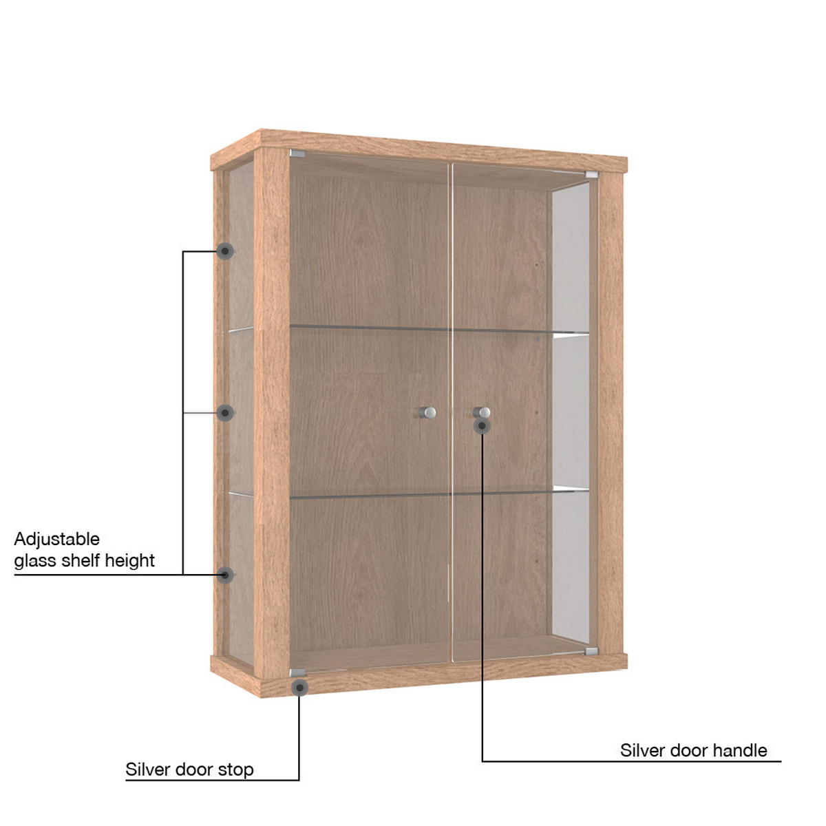 HÄNGEVITRINE 25/60/80 cm mit 2 höhenverstellbaren Glasböden - Transparent/Silberfarben, Glas/Holzwerkstoff (60/80/25cm) - K-Möbel
