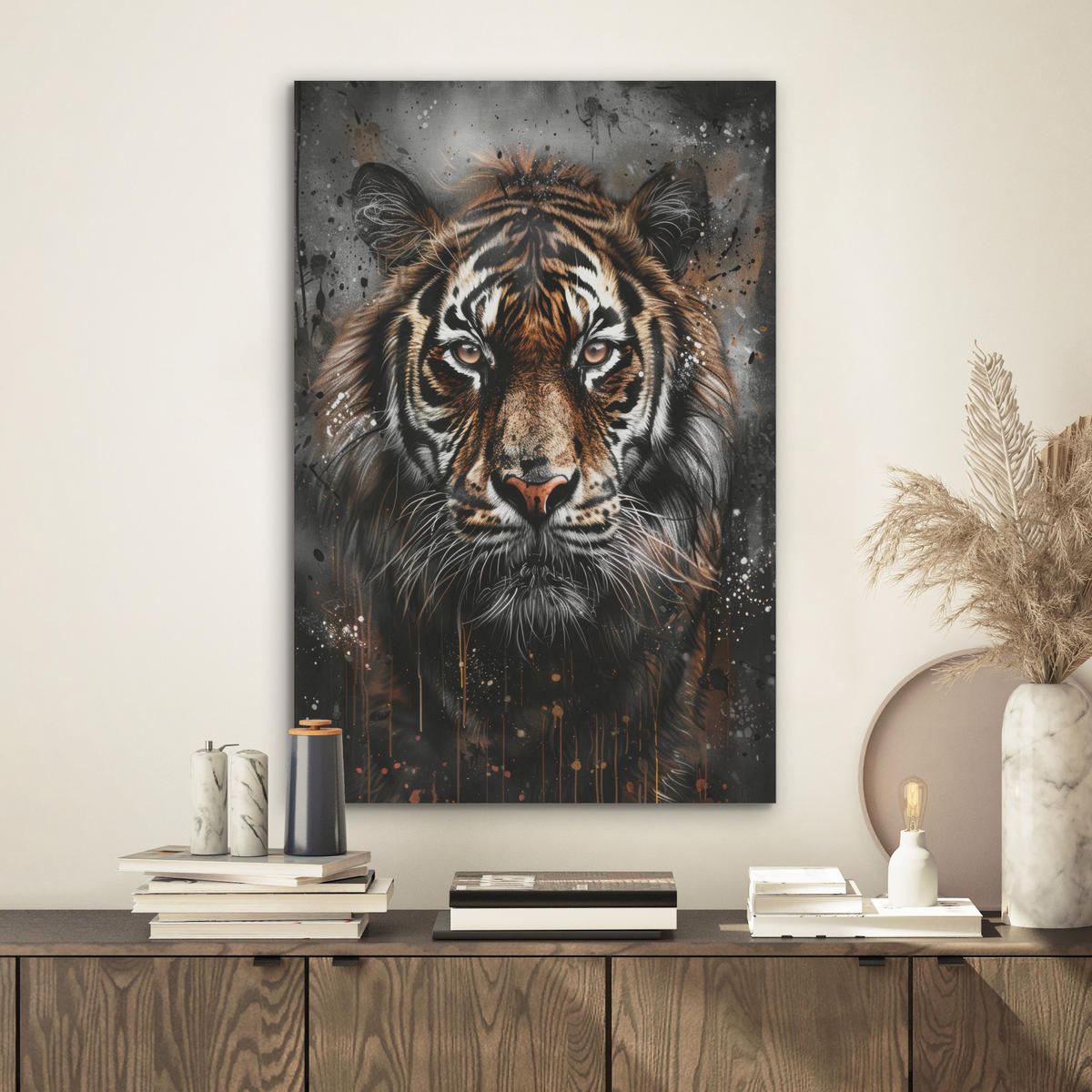 AKUSTIKBILD Tiger - Tiere - Porträt - Luxus - Schwarz Kunstdruck Schlafzimmer 50x70 cm - Braun, Kunststoff (50/70/0.9cm) - MuchoWow