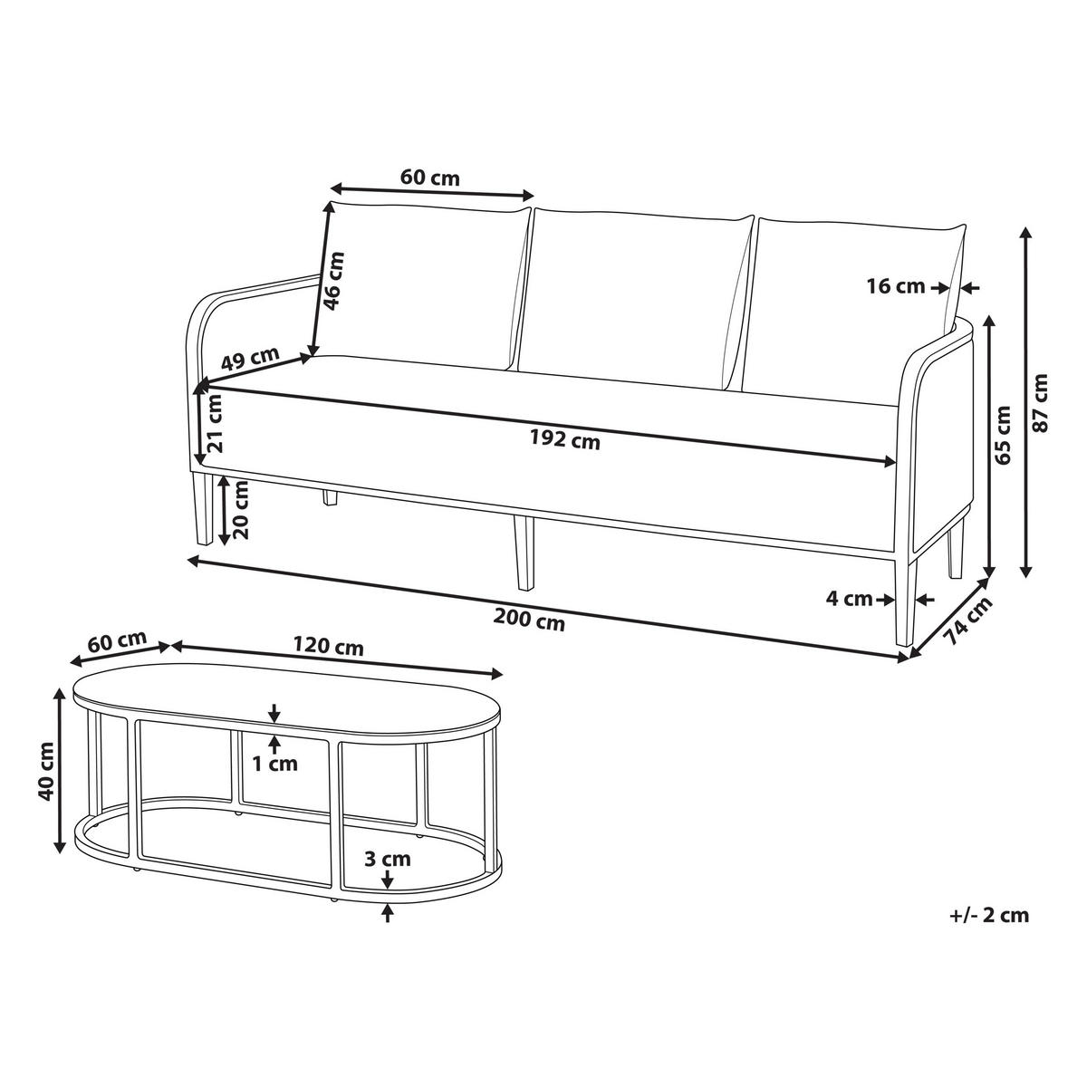 GARTENSOFA 3-Sitzer Aluminium weiß Montefalco - Creme, Metall (74/87/200cm) - Beliani